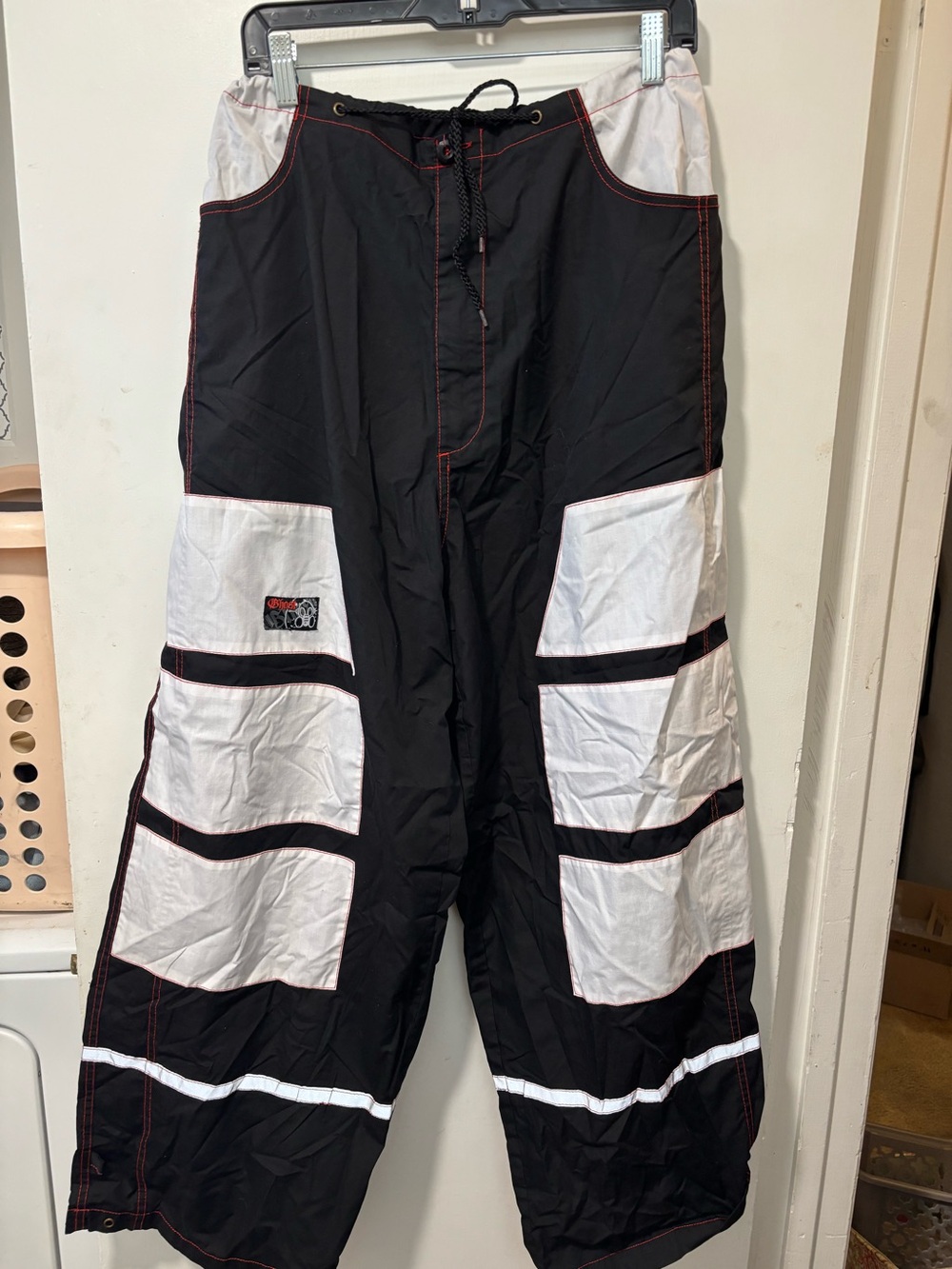 Vintage 90s Y2K Ghast Rave Baggy Pants Wide Leg Lightweight Gray Black Size M